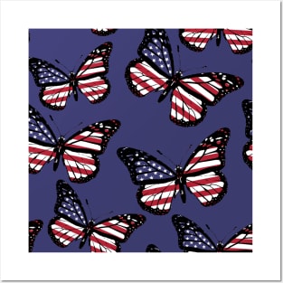 United States Flag of Vintage Butterfly Seamless Pattern Posters and Art